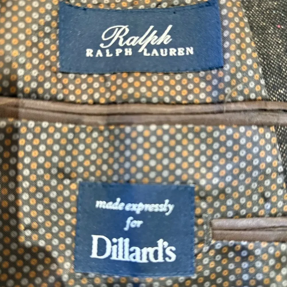 Ralph by Ralph Lauren Brown Tweed Wool Blend Two-Button Blazer Elbow Patches 44S